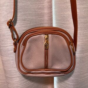 Valentina light gray and Brown Leather Crossbody Bag